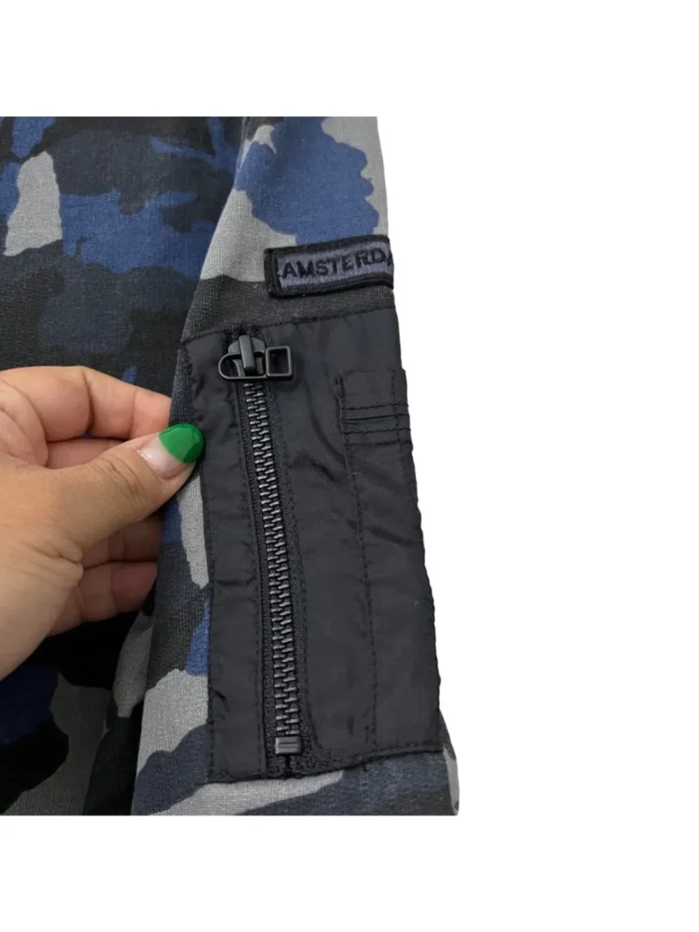 Forca Mens Blue Black Camo Amsterdam Zip Pocket Sleeve Crewneck Sweatshirt S